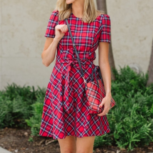 DRAPER JAMES Angie Plaid Red Belted Fit & Flare Dress Christmas Holiday NWT Sz 8 - Picture 5 of 16